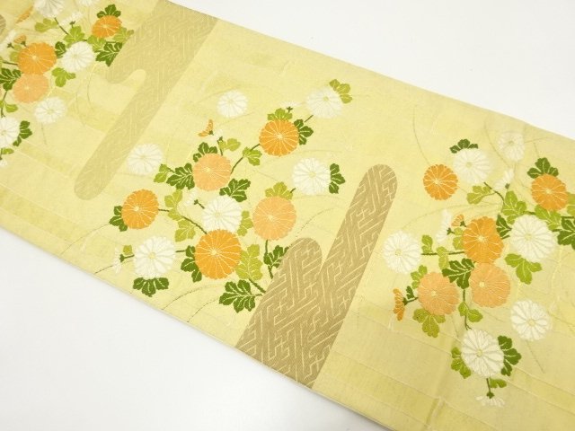 JAPANESE KIMONO / ANTIQUE FUKURO OBI / WOVEN KIKU